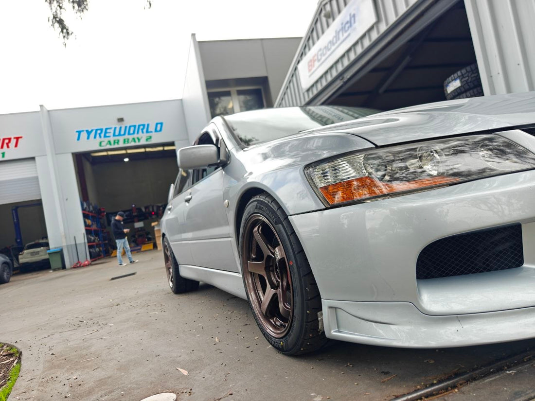 Mitsubishi EVO with Advan Racing GT Copper Bronze Wheels in Adelaide
