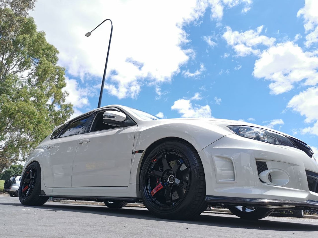 Subaru WRX STI Low Angle RAYS TE37SL Michelin PS5 Fitment Adelaide