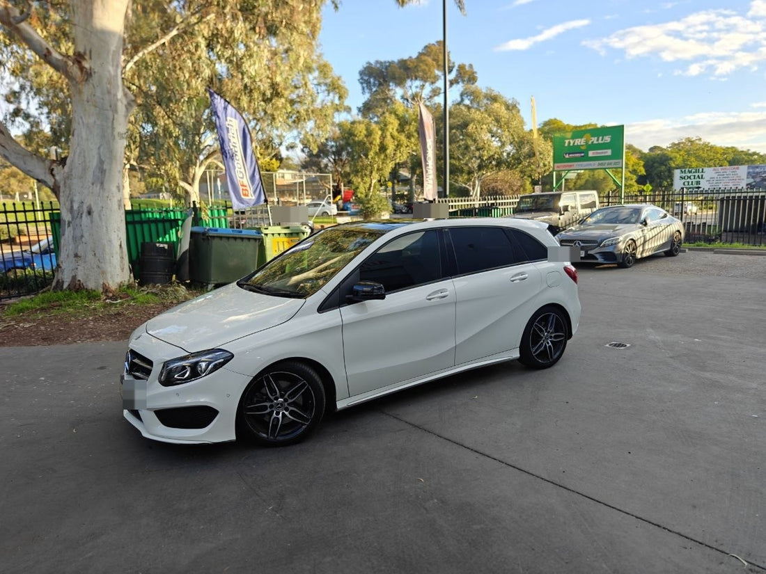 Mercedes B250 four-wheel alignment after Continental UC7 tyres Adelaide