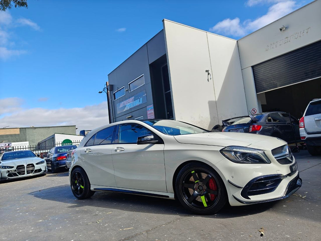 Mercedes A45 Four-Wheel Alignment After TE37SAGA SL and MC7