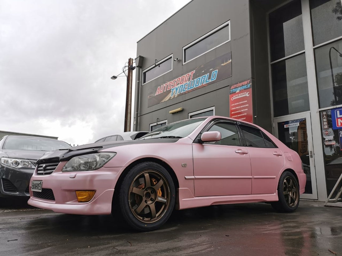 Lexus IS200 Coilover and TE37SAGA Setup on Alignment Rack