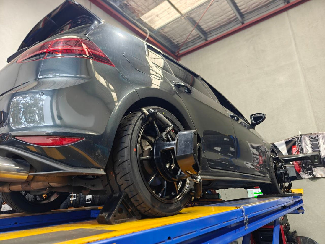 VW Golf GTI Four-Wheel Alignment After RAYS ZE40 and AD09 Fitment