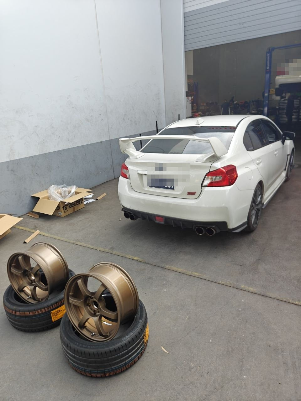 Subaru STI Four-Wheel Alignment After RAYS Wheels and MC7 Tyres