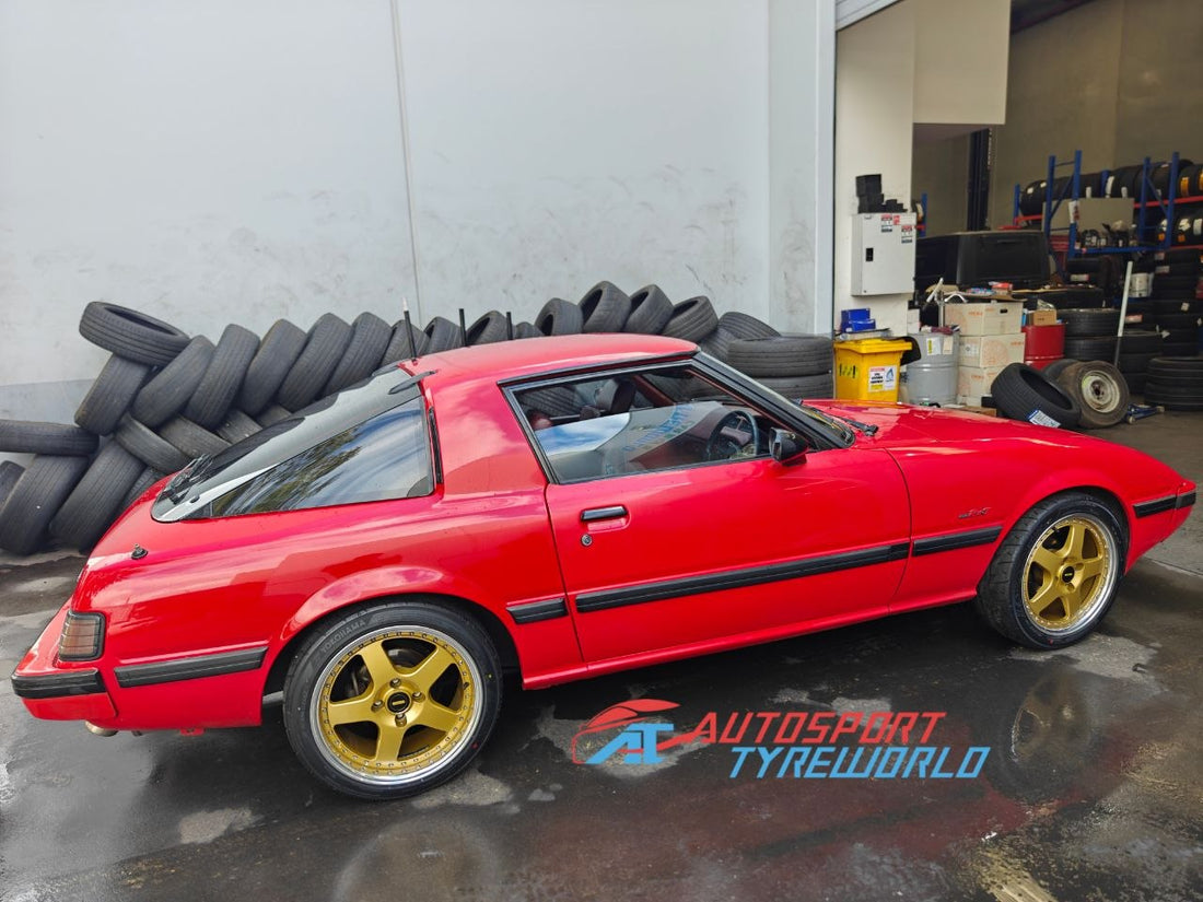 Mazda RX-7 SA22C/FB with Yokohama ADVAN AD09 205/45R17 in Adelaide