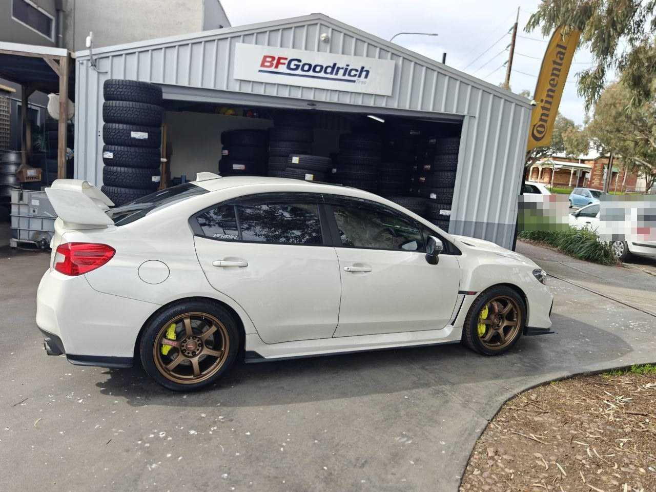 White Subaru STI with Bronze RAYS 57DR Wheels Adelaide