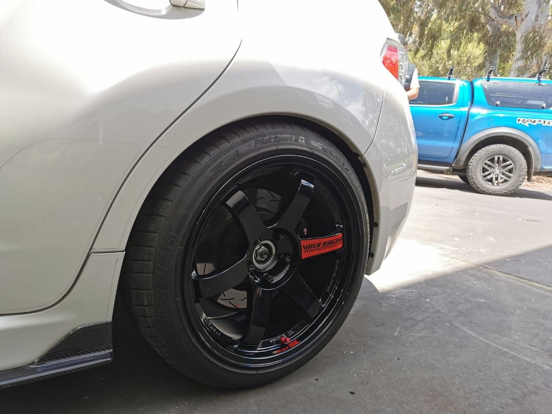 Subaru WRX STI Michelin PS5 and TE37SL Wheel Close-Up Adelaide