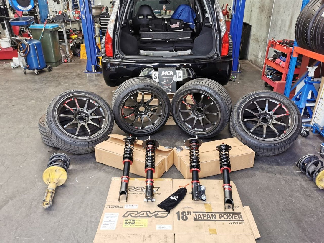 RAYS CE28SL Wheels and MCA Red Coilovers for Mitsubishi Colt Ralliart