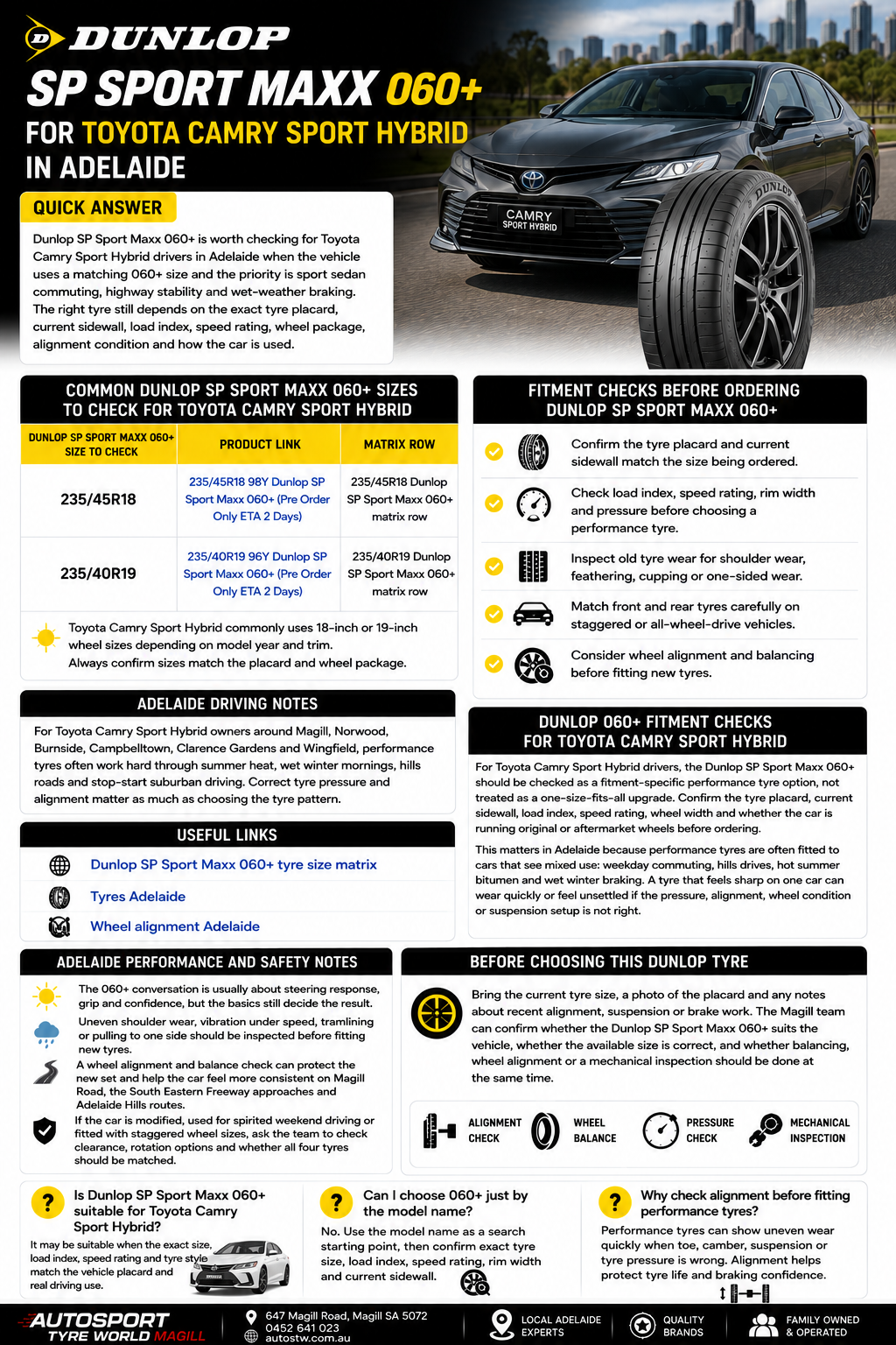 Dunlop SP Sport Maxx 060+ for Toyota Camry Sport Hybrid in Adelaide