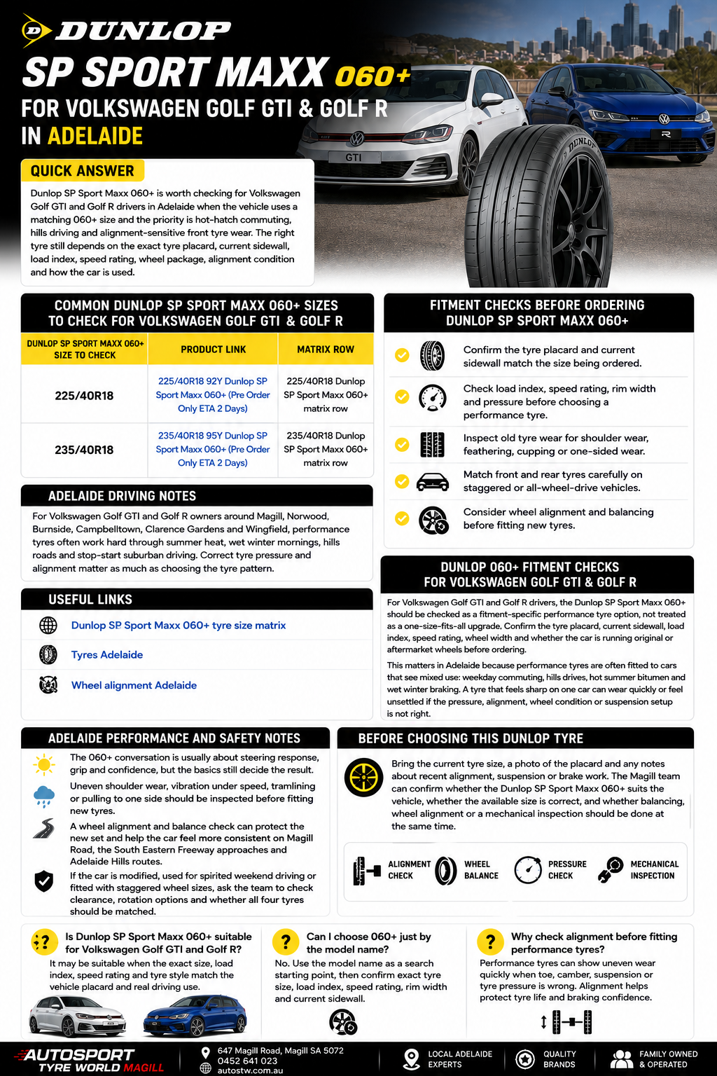 Dunlop SP Sport Maxx 060+ for Volkswagen Golf GTI and Golf R in Adelaide