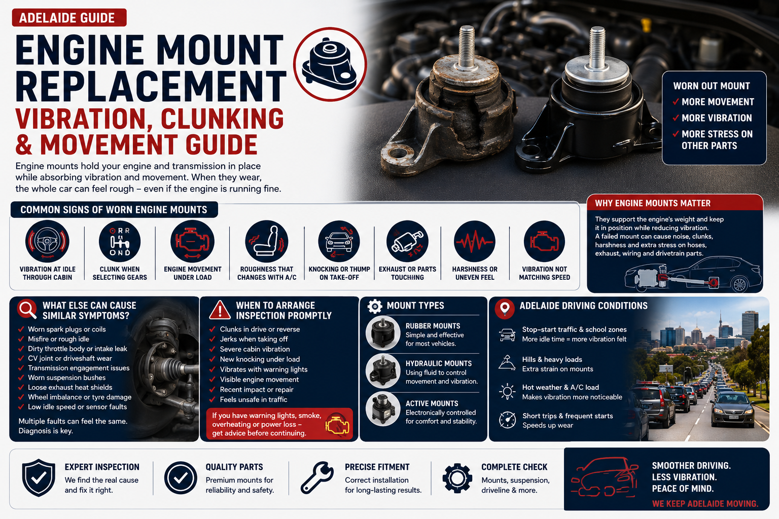 Engine Mount Replacement Adelaide: Vibration, Clunking and Movement Guide