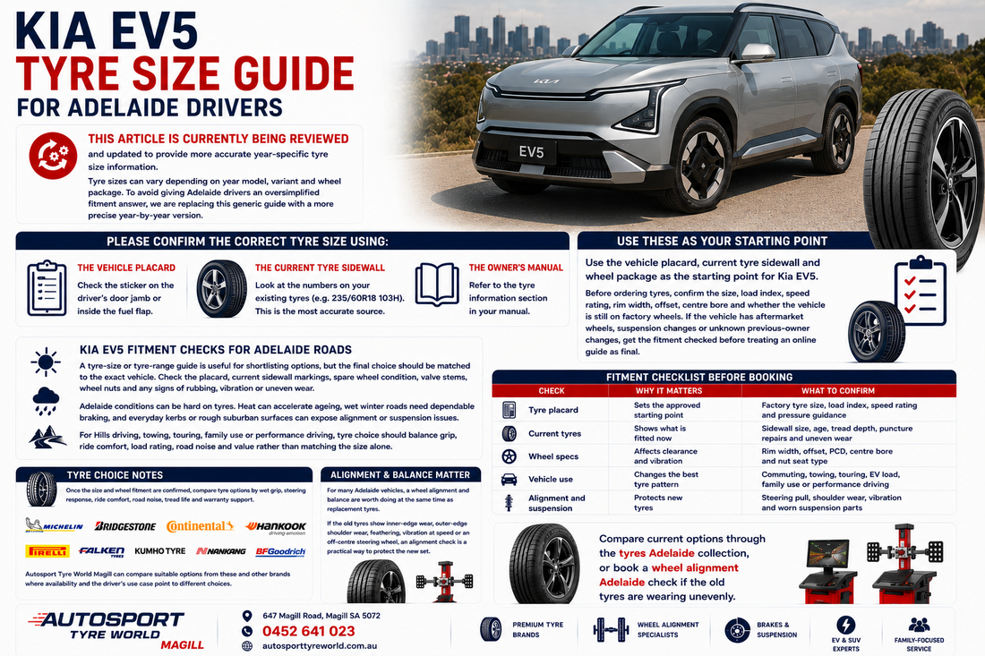 Kia EV5 Tyre Size Guide for Adelaide Drivers (Reviewing for Year-Specific Accuracy)