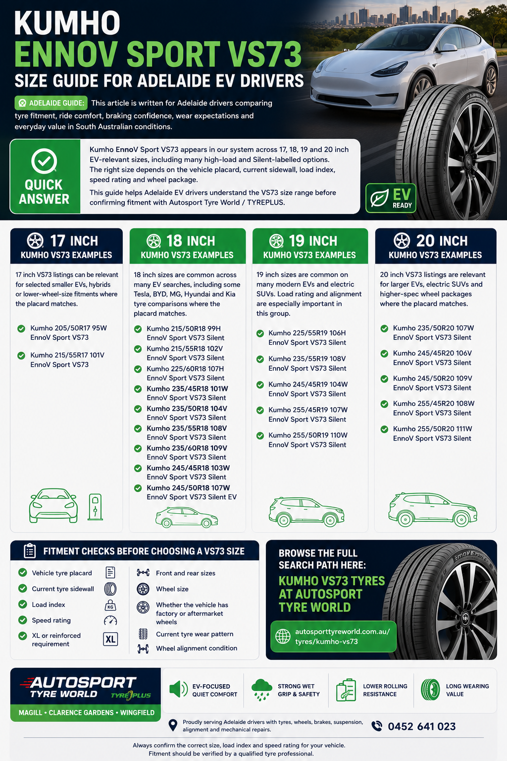 Kumho EnnoV Sport VS73 Size Guide for Adelaide EV Drivers