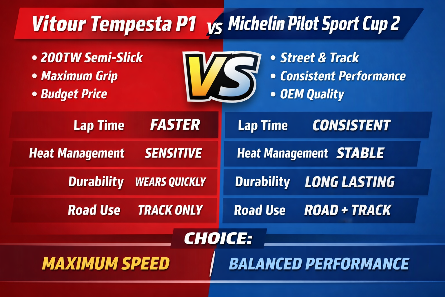 Which is better: Vitour P1 or Michelin Cup 2 for track use?