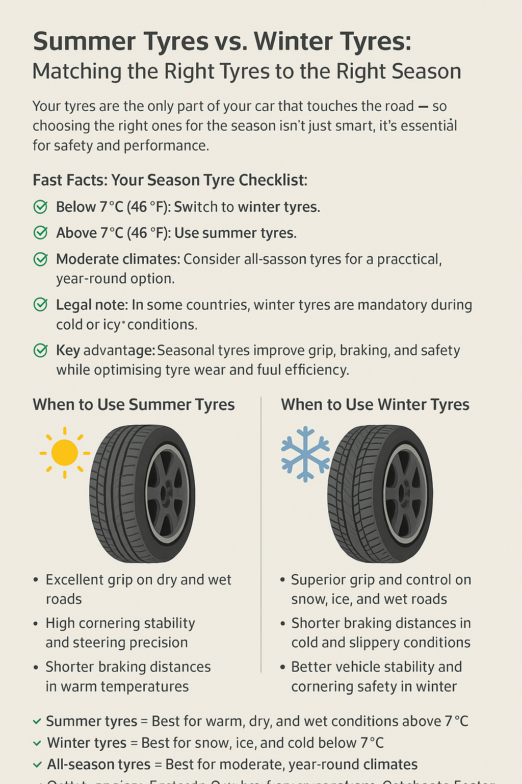 Summer Tyres vs. Winter Tyres: Matching the Right Tyres to the Right Season