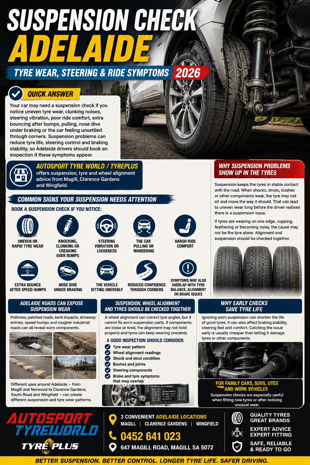 Suspension Check Adelaide: Tyre Wear, Steering and Ride Symptoms 2026