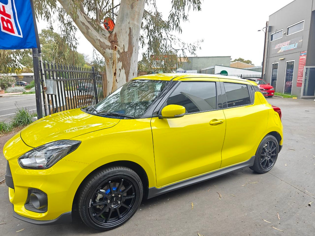 Swift Sport Four-Wheel Alignment After RAYS and Continental Fitment