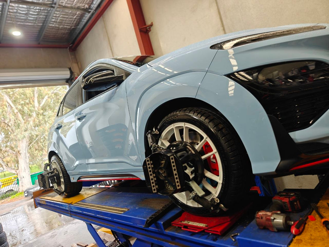 Hyundai KONA Four-Wheel Alignment After RAYS and Continental MC7 Fitment