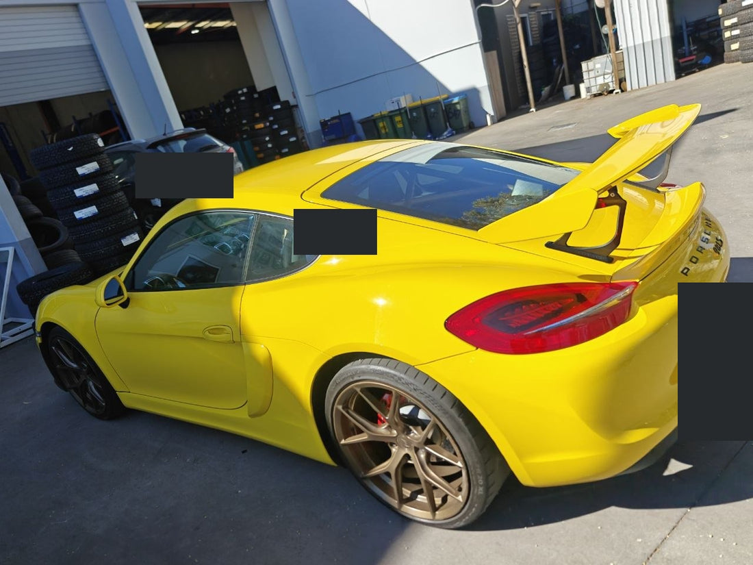 Porsche Cayman GT4 981 fitted with Continental SportContact 7 tyres at Autosport Tyre World Magill