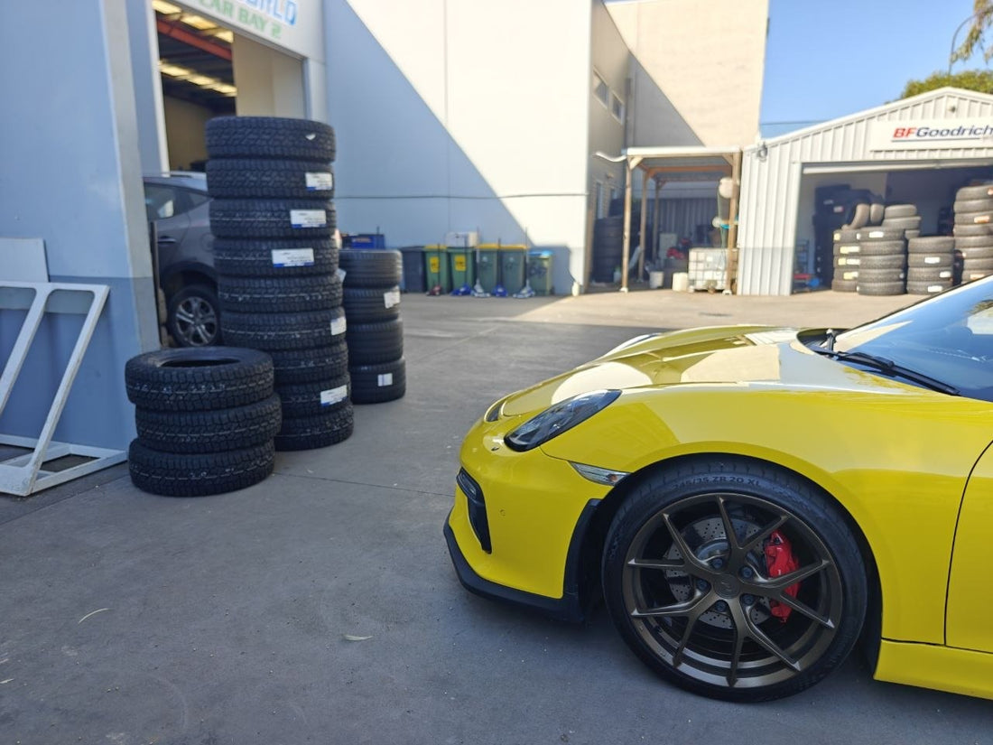 Porsche Cayman GT4 981 fitted with Continental SportContact 7 tyres at Autosport Tyre World Magill