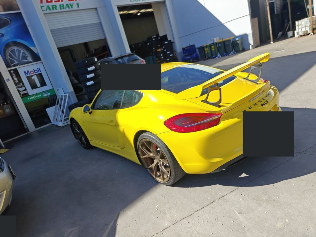 Porsche Cayman GT4 981 fitted with Continental SportContact 7 tyres at Autosport Tyre World Magill