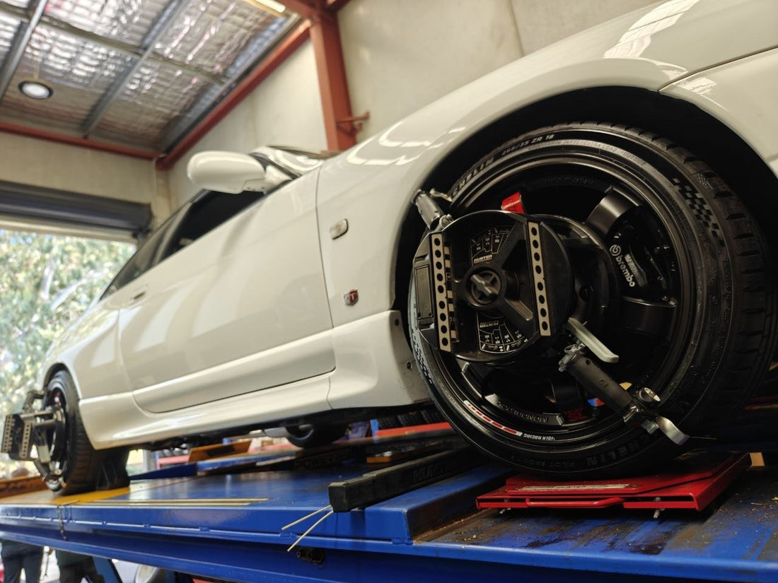 Nissan Skyline R33 GT-R with RAYS TE37SL Black Edition III wheels and 265/35R18 Michelin Pilot Sport 5 tyres at Autosport Tyre World Magill