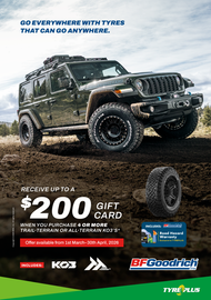 BFGoodrich Tyres Special April 2026 up to $200 E-Gift Card