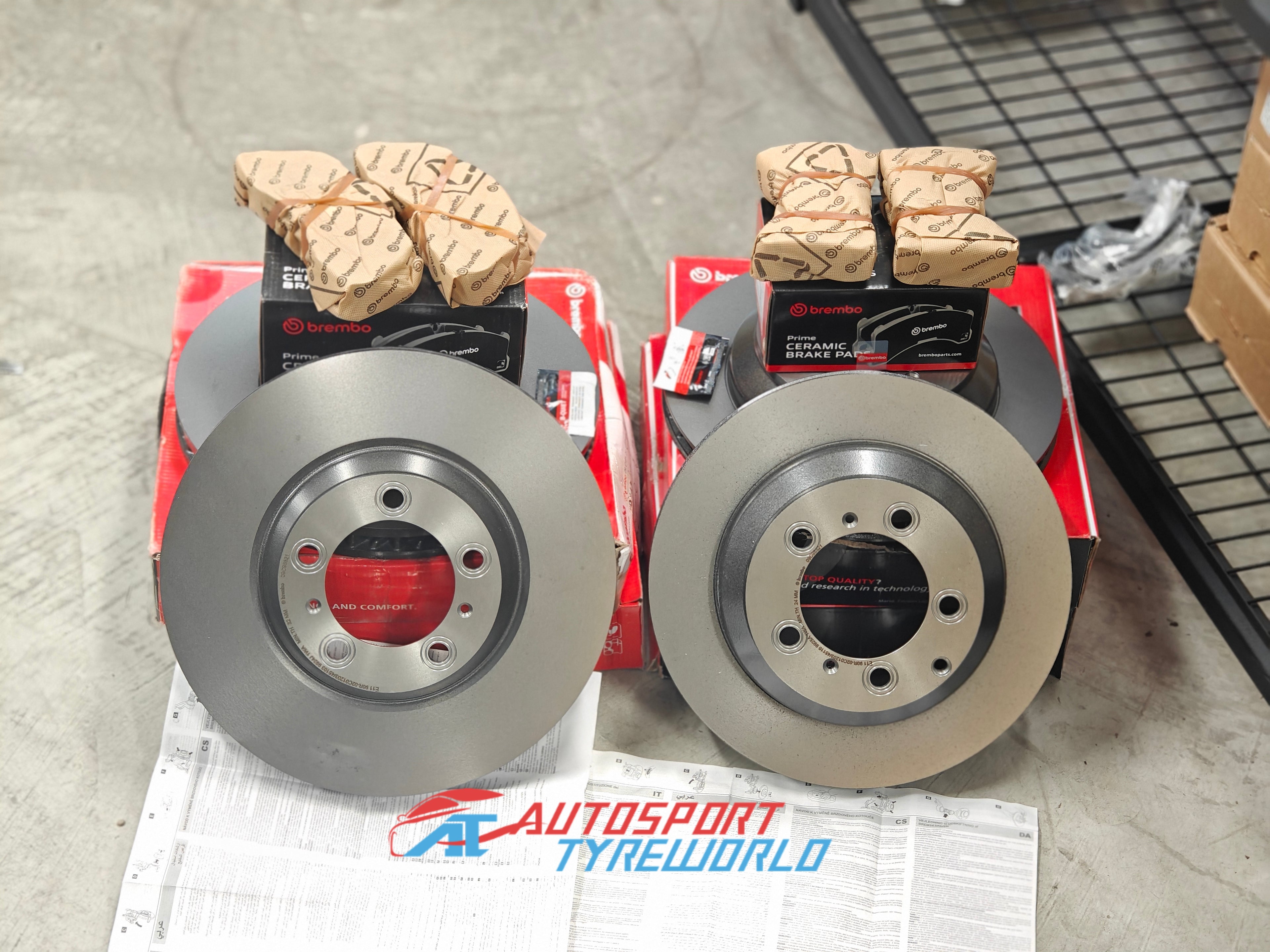 Front and Rear Brembo Brake Pads + Brembo Rotors + Brembo Wearing Sensors (Porsche 9YA Cayenne)